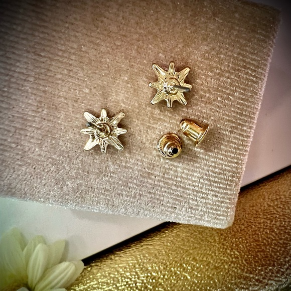 NEW! Gold Sunburst Stud Earrings with CZ stones in center. Hypoallergenic studs! - Picture 4 of 12
